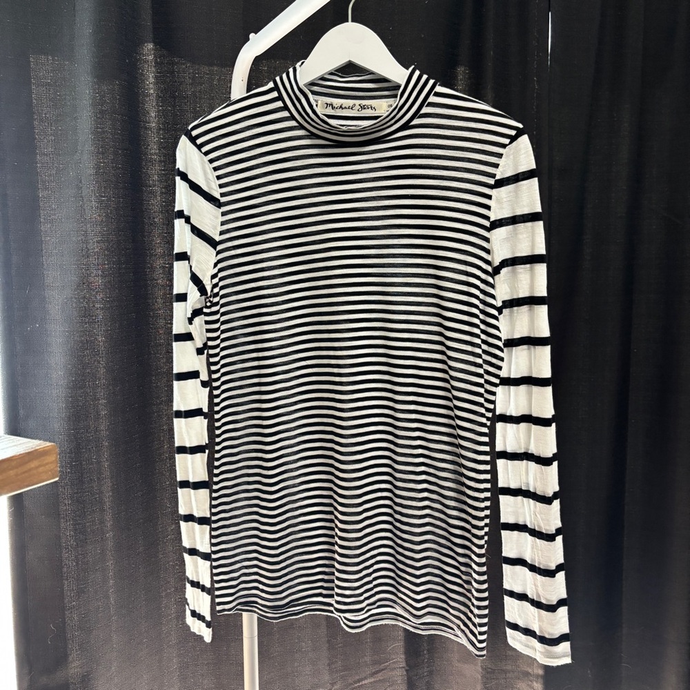 Michael Stars Black and White Striped Long Sleeve Women’s Shirt